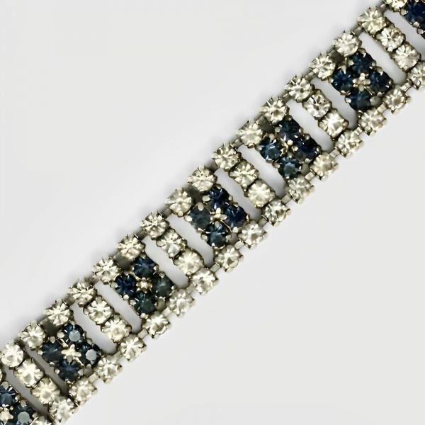 Silver Tone Clear and Blue Rhinestones Bracelet circa 1950s