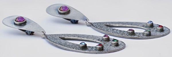 Spanish SIlver Tone and Glass Drop Statement Earrings
