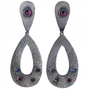 Spanish SIlver Tone and Glass Drop Statement Earrings