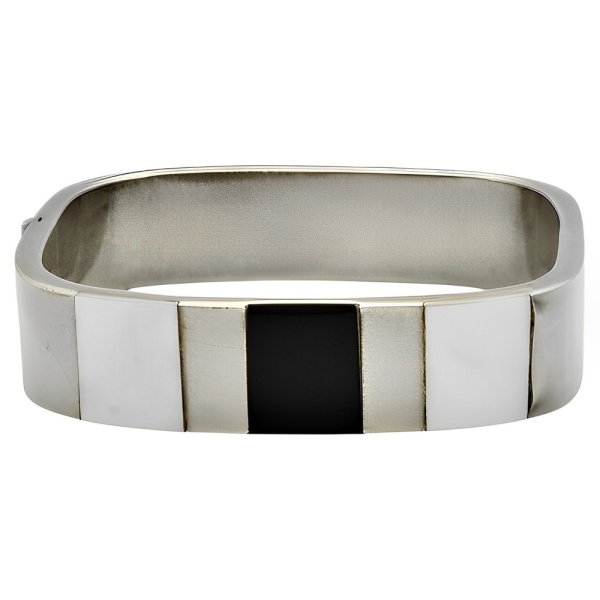 Sterling Silver Mother of Pearl and Onyx Bangle circa 1980s