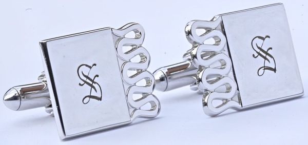 Swank Silver Tone Letter S Monogram Cufflinks