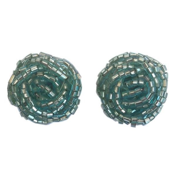 Teal Blue Glass Bugle Bead Earrings circa 1950s