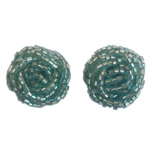 Teal Blue Glass Bugle Bead Earrings circa 1950s