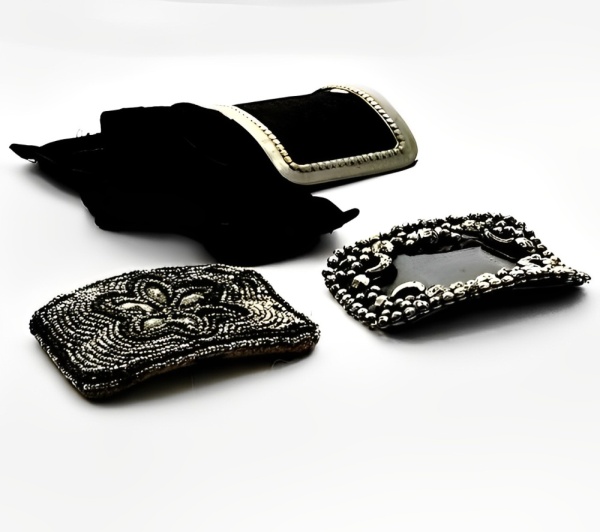 Three Antique Shoe Buckles Silk Leather Cut Steel