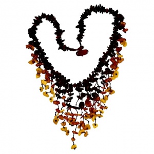 Three Colour Polished Amber Bead Drop Necklace