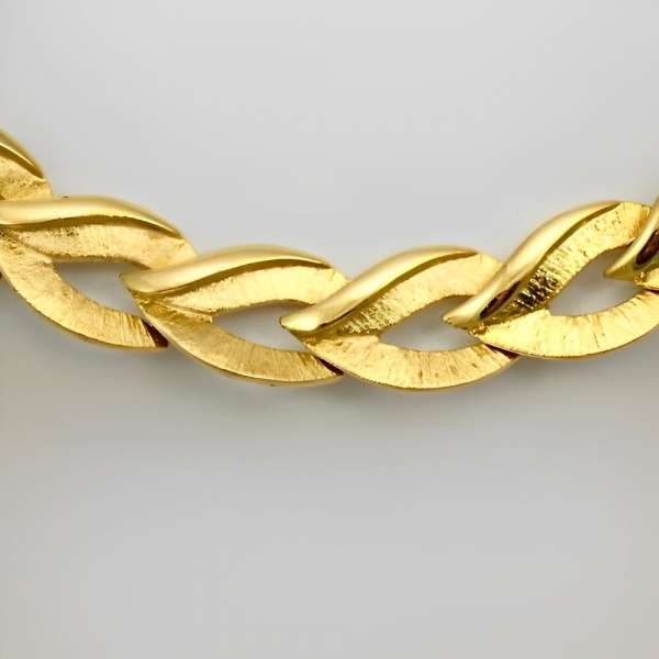 Trifari Brushed and Shiny Gold Plated Leaf Link Necklace