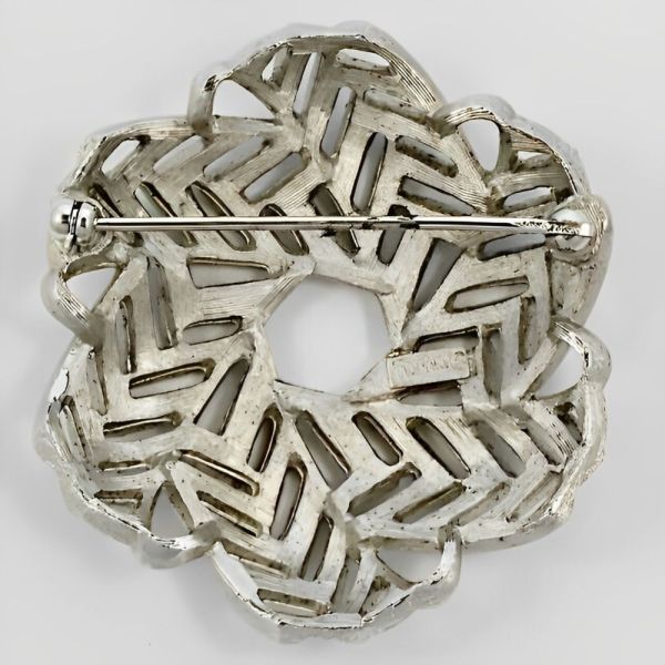 Trifari Silver Plated Brushed and Shiny Woven Brooch circa 1960s