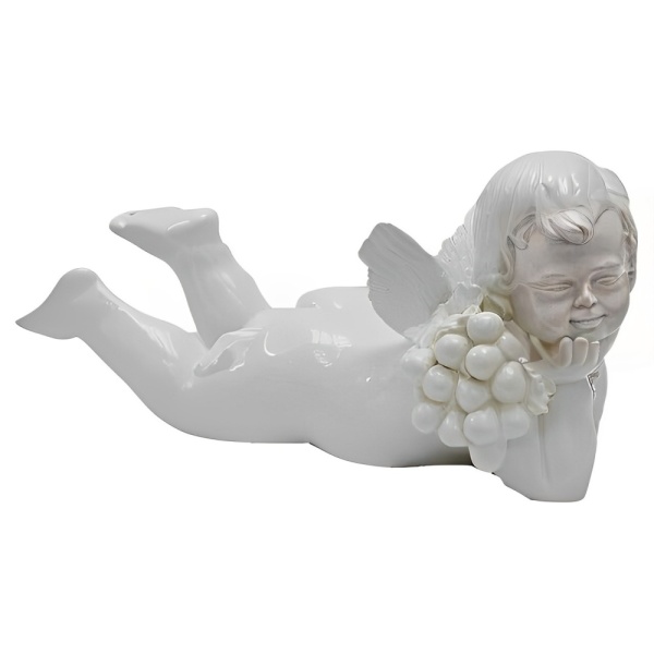 Vietri Italian Large White Crackle Glazed Ceramic Cherub Figurine