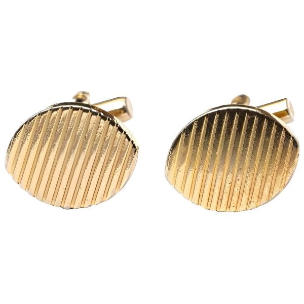 Vintage 1970s Gold Plated Oval Ridged Cufflinks