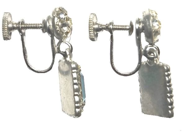 Vintage Aqua Blue and Clear Diamante Drop Earrings