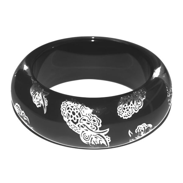 Vintage Black Lucite Bangle with Silver Confetti