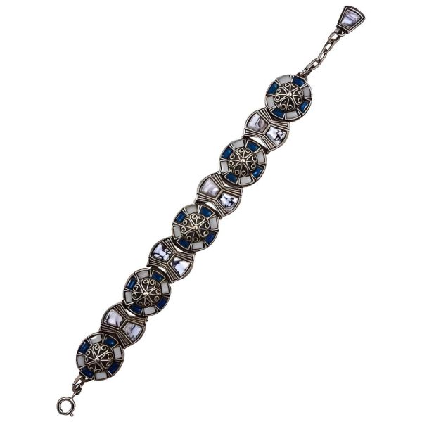 Miracle Britain Silver Tone Faux Agate Link Bracelet circa 1960s