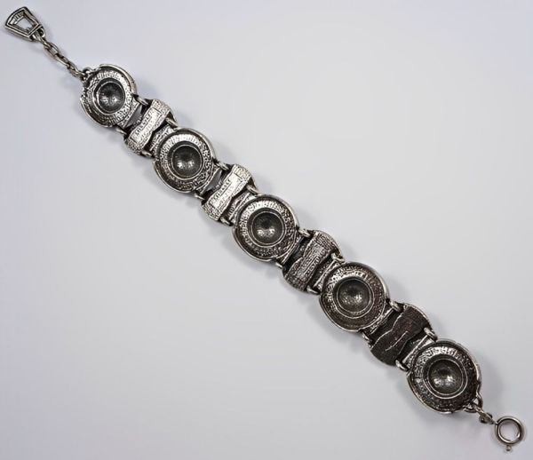 Miracle Britain Silver Tone Faux Agate Link Bracelet circa
