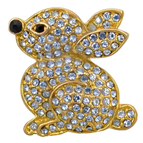 Vintage Gold Plated and Lilac Diamante Rabbit Brooch