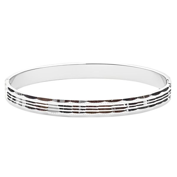 Vintage Oval Silver Tone Diamond Cut Bangle
