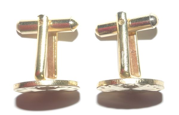 Vintage Pale Gold Tone Round Diamond Cut Cufflinks