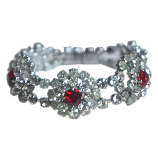 Vintage Ruby Red and Clear Diamante Bracelet, circa 1950s