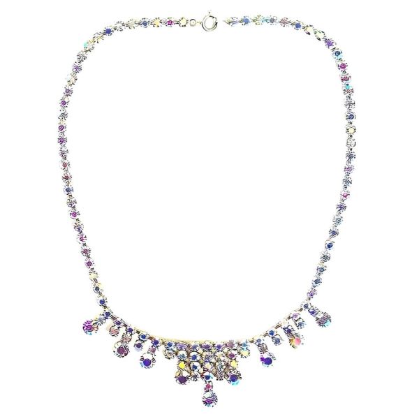 Vintage Silver Tone and Blue Aurora Borealis Necklace