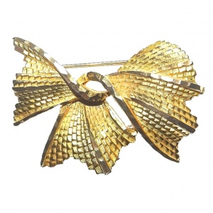 Vintage Textured Gold Tone Bow Brooch