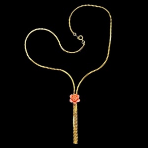 West 18ct Gold Plated Necklace Faux Coral Flower circa 1980s