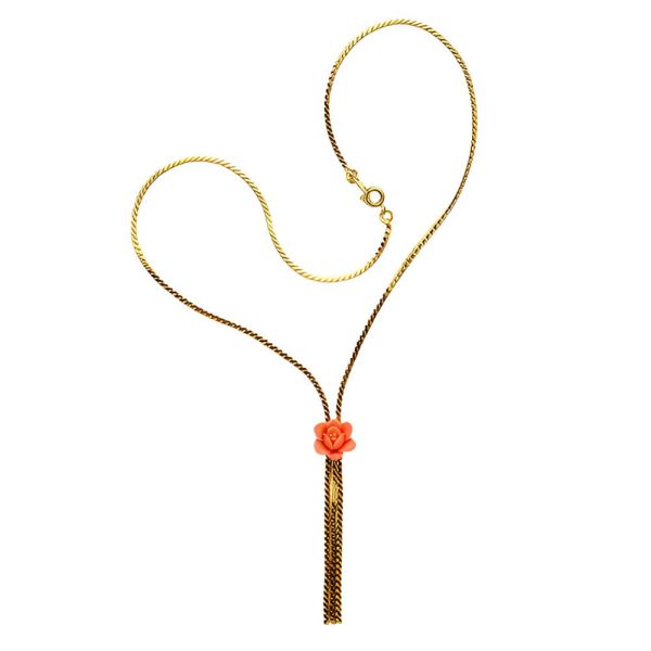 West 18ct Gold Plated Necklace Faux Coral Flower circa 1980s