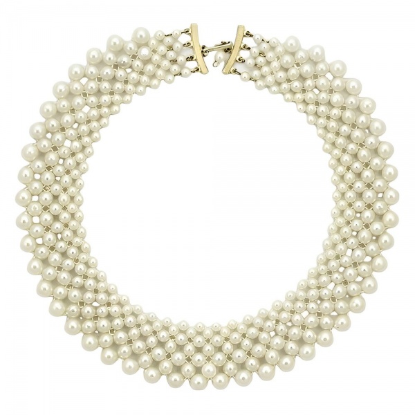 White Faux Pearl Collar Necklace circa 1950s